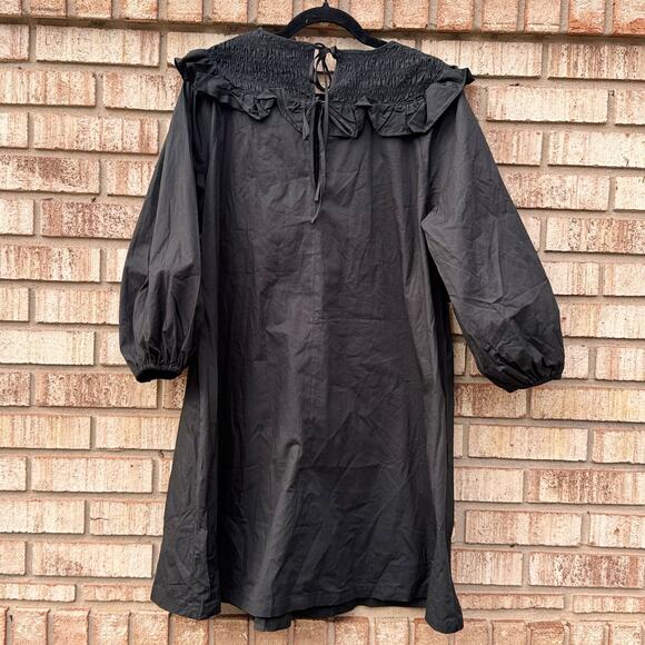 H&M Trend Conscious Short A-LIne Black Ruffle-trimmed Medium Cotton Dress - Picture 10 of 16